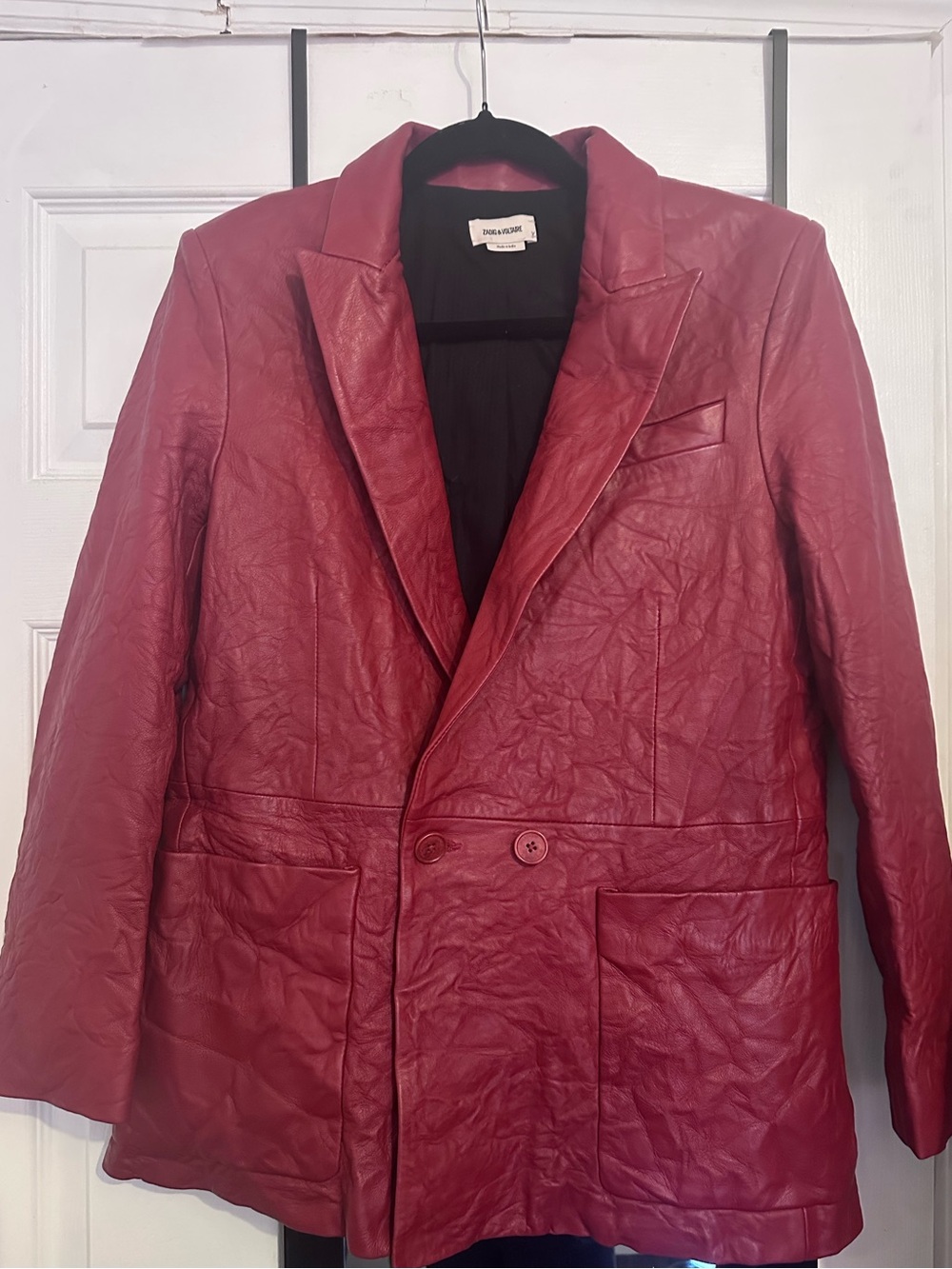 Zadig & Voltaire Visko Crimson Leather Blazer